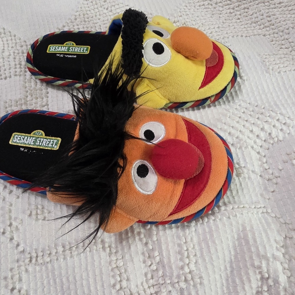Officially Licensed Sesame Street Bert and Ernie Unisex Adult Plush Slippers 5-6